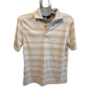 Grand Slam Performance Vintage Mens Golf Polo Shirt Small Tan White Stripes